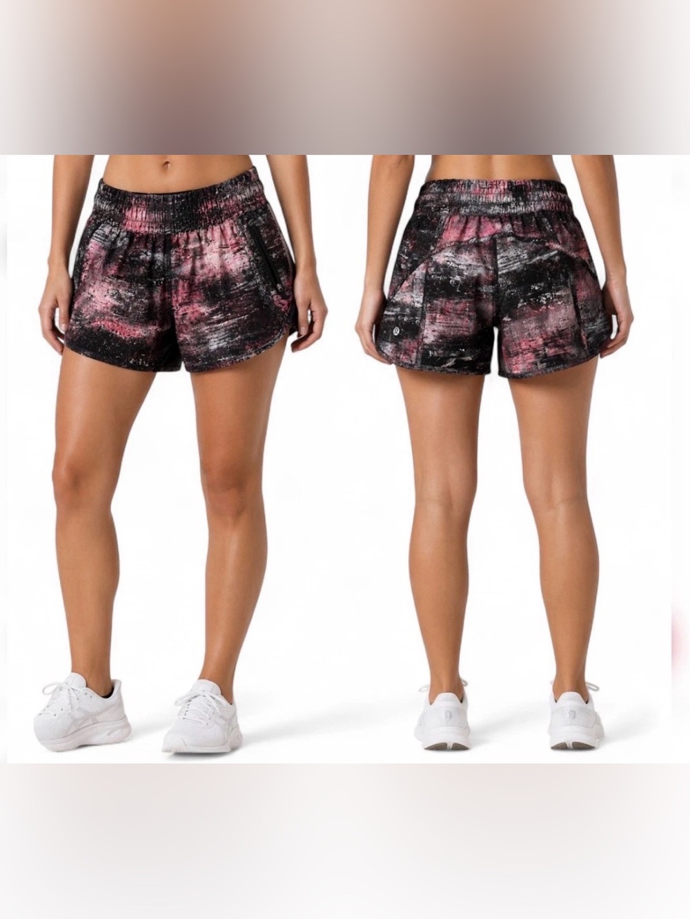 Lululemon Tracker 4” Shorts Women’s 4 Galaxy Splatter Black Pink Lined Running